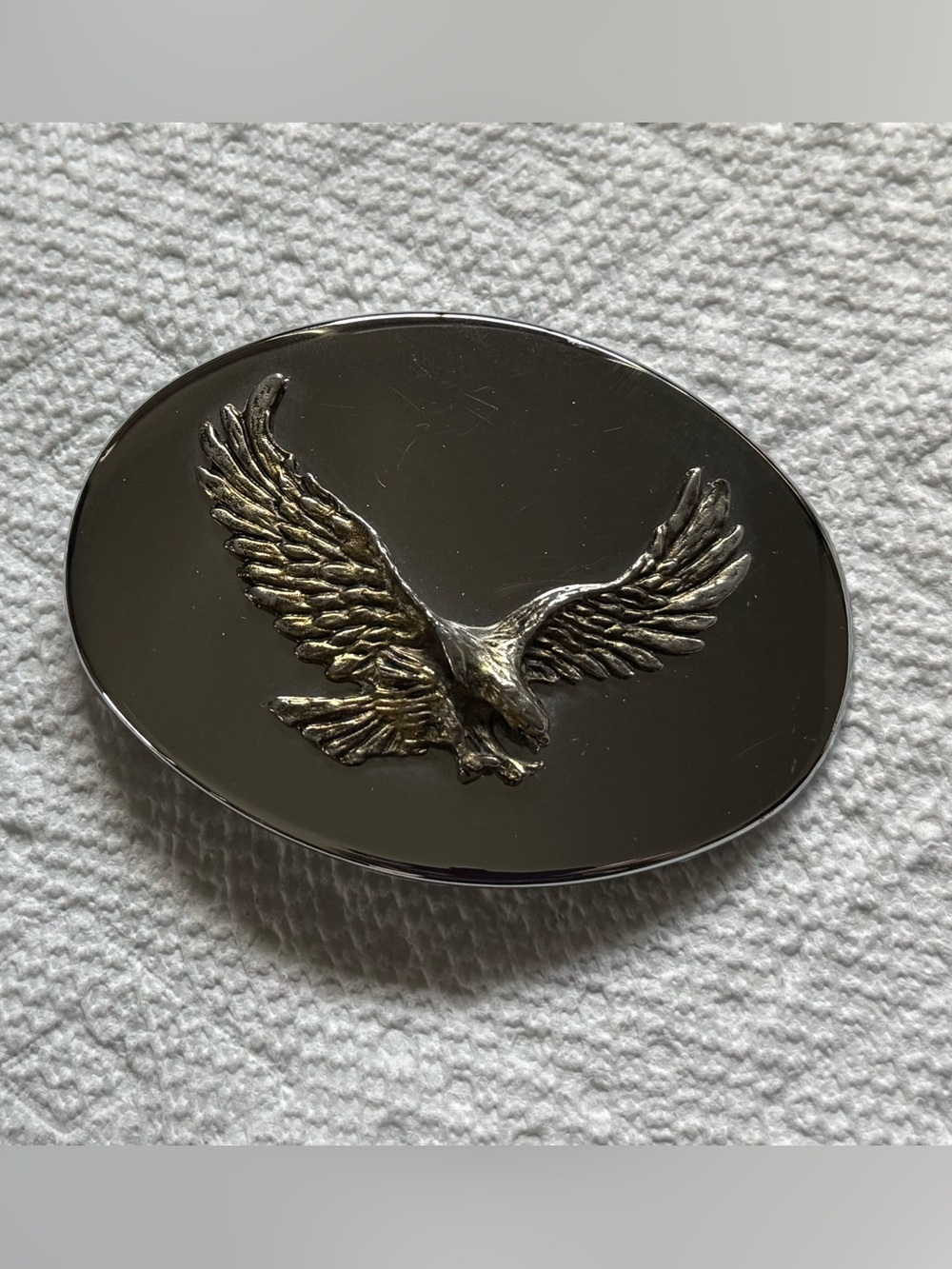 Gold tone Eagle with Shiny Silver Background 3"-4" W